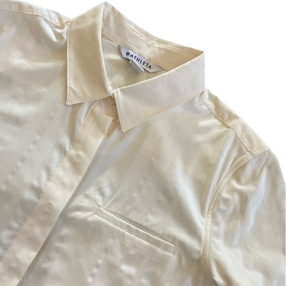 ATHLETA Urbanite Textured Tide Stripe Sea Salt Button Up Long Sleeve Top Small P - Picture 4 of 9